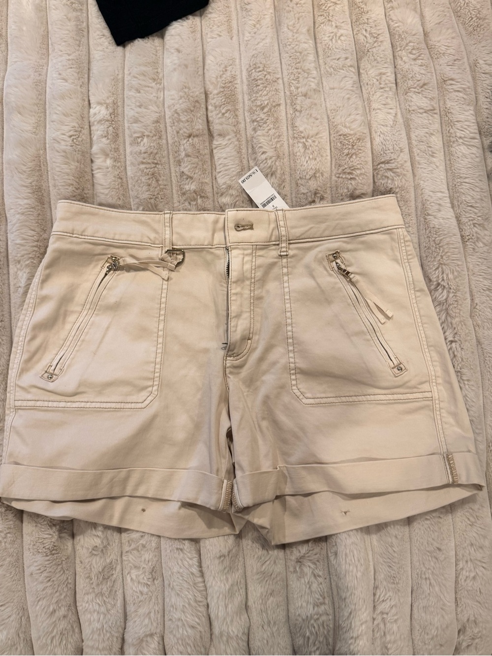 White House Black Market Cream Zip-Pocket Cuffed Shorts